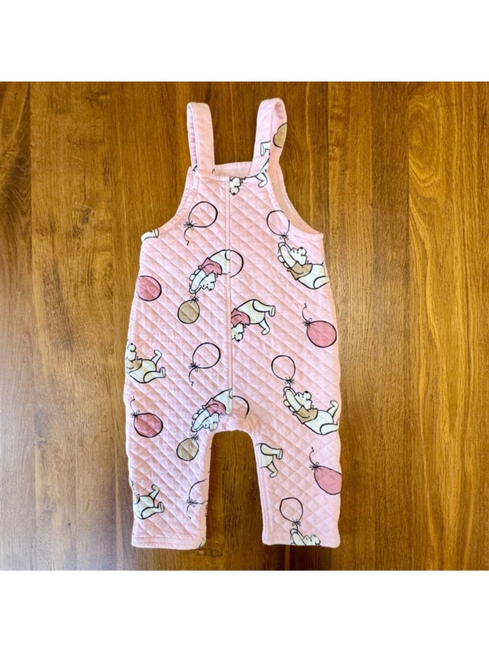 Disney x H&M Winnie The Pooh Quilted Overalls Girls 9-12 Pink Balloons Romper - Picture 2 of 4